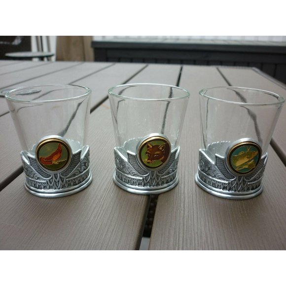 FRANKLIN MINT SPORTSMAN FISH GAME 12 PC Shot Glass - Picture 8 of 8